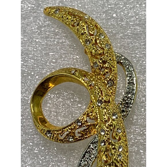 Vintage Avon Gold and Silver-Tone Abstract Brooch Pin Rhinestone Accents 3.25" - Picture 3 of 10